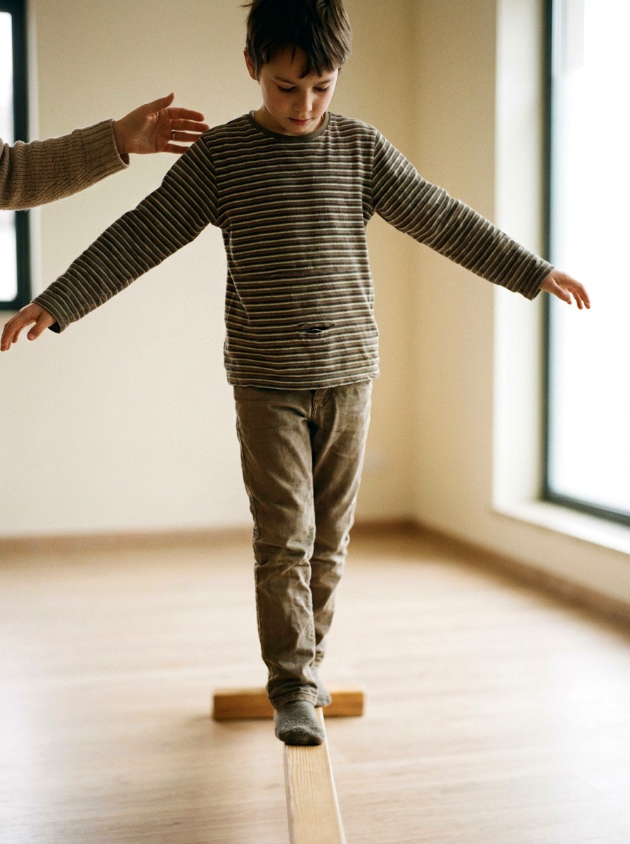 Psychomotricien et jeune en équilibre